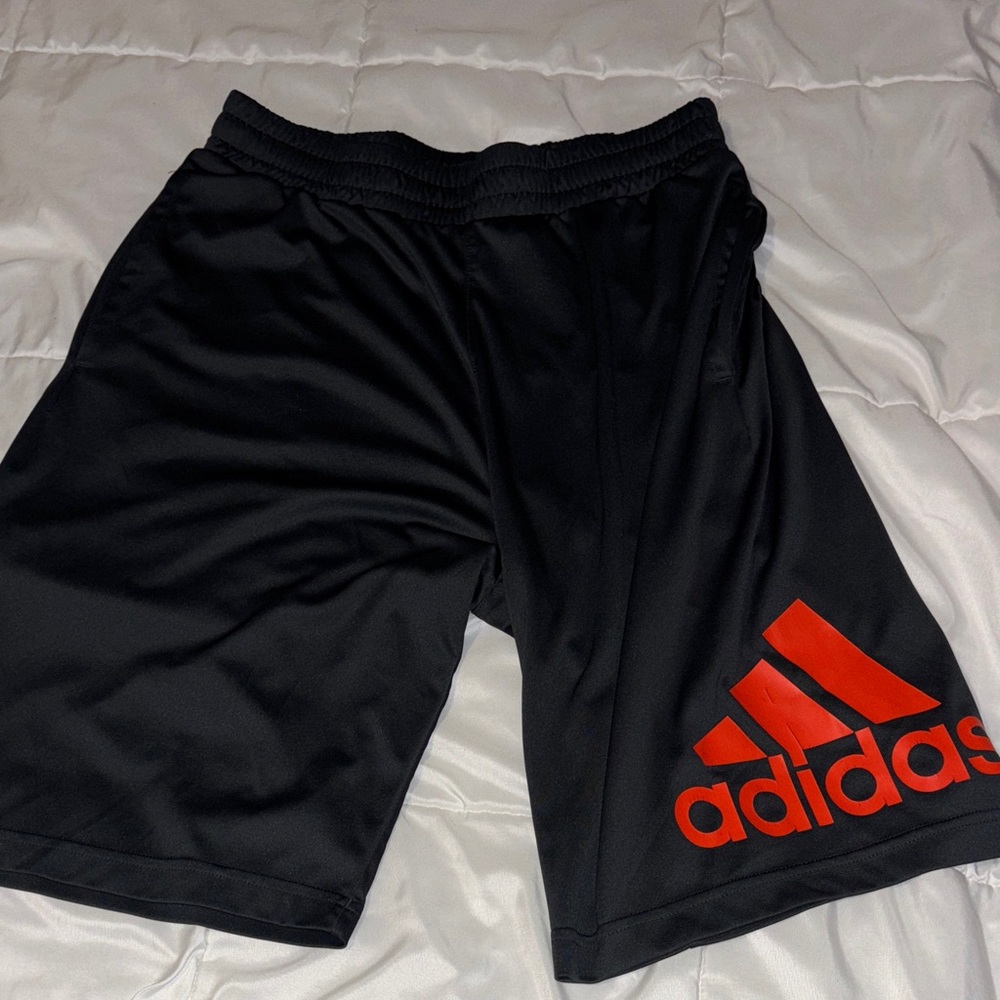 adidas Men’s Black Athletic Shorts with Red Logo Panel